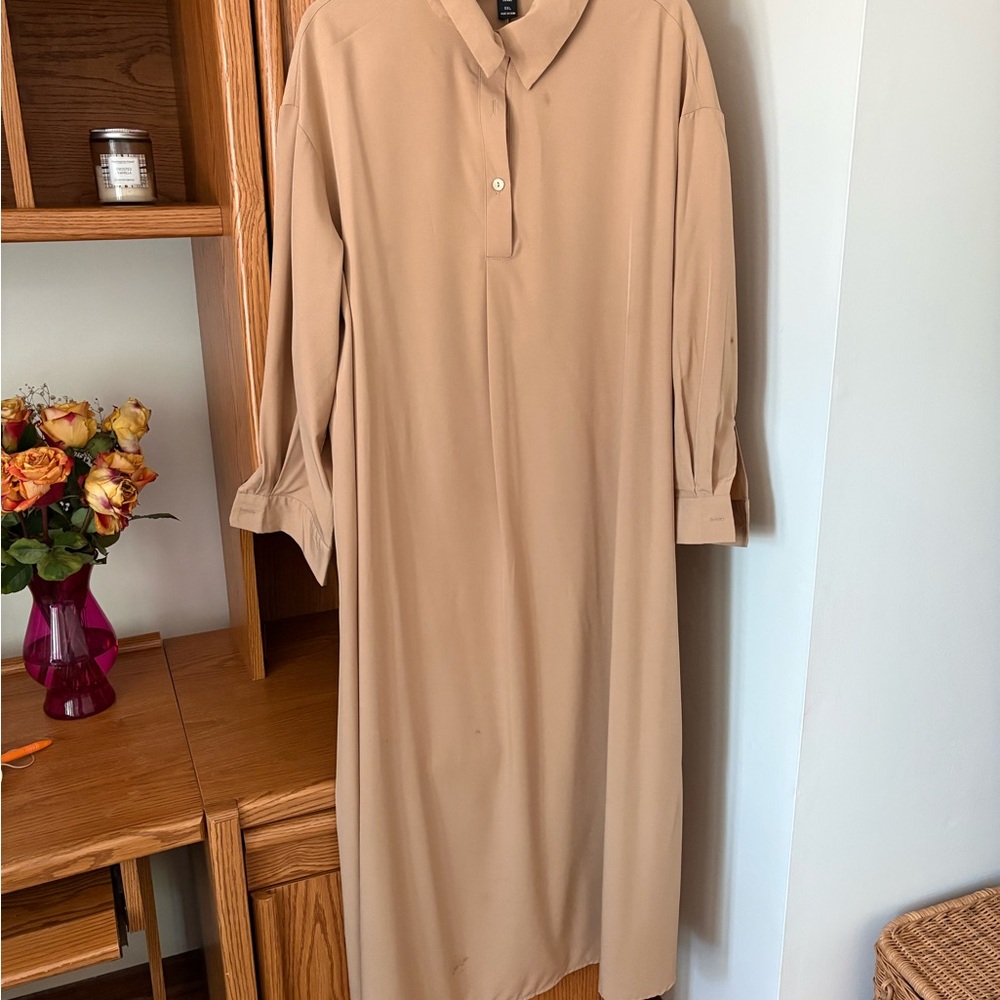 Elegant Tan Long Sleeve shirt Dress